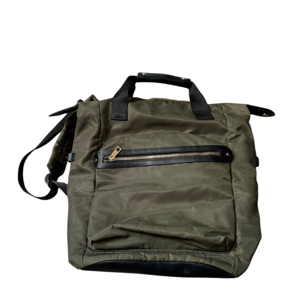 Olive Green Nylon Tote Bag backpack with Black Trim